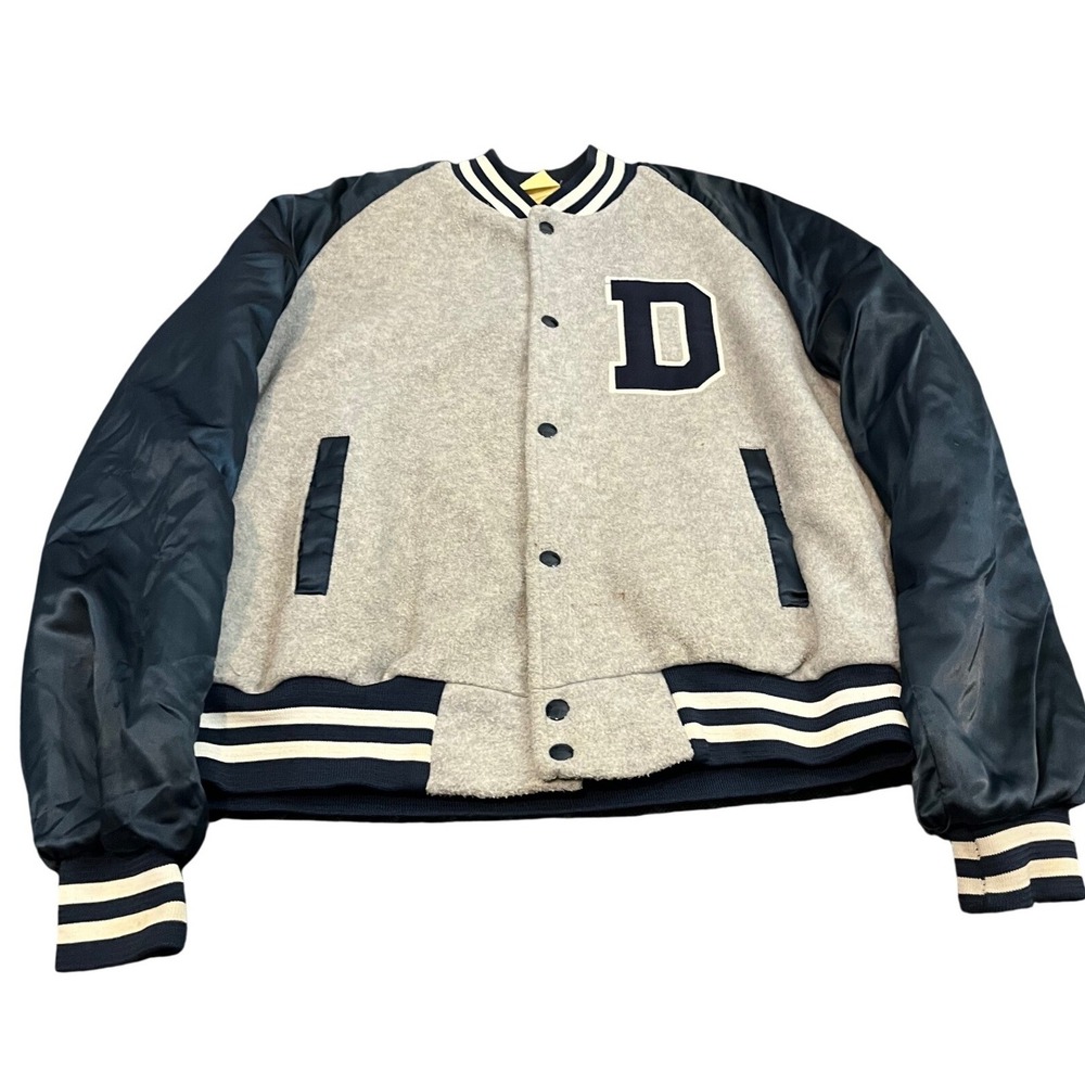 Vintage Duke Chalk Line Varsity Jacket Mens M Satin Sleeve Fleece Lined 415 USA